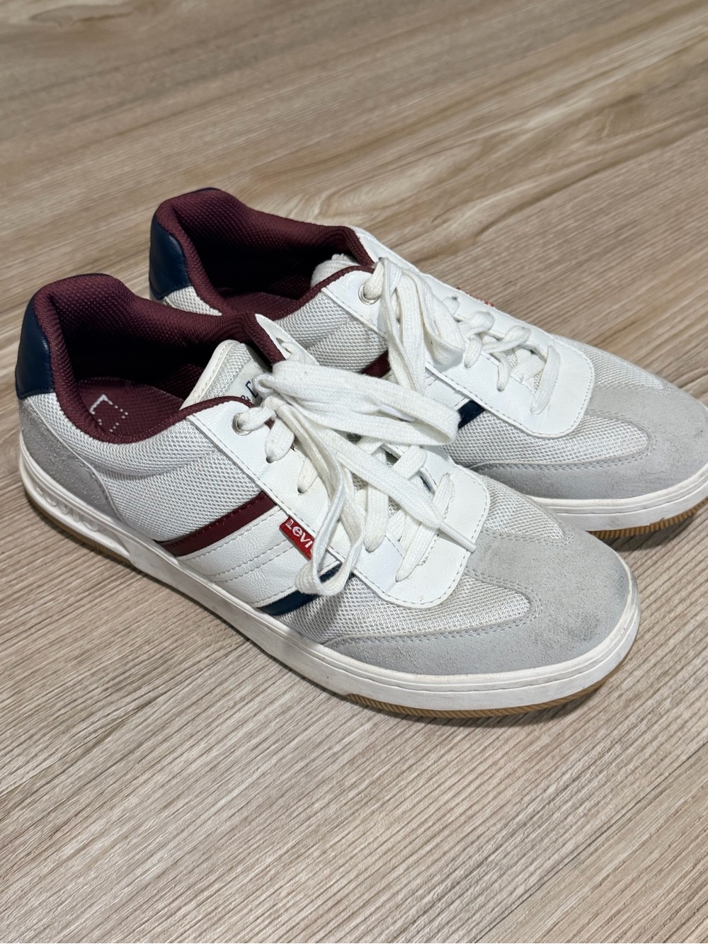 Vans White Sneakers with Maroon and Navy Accents